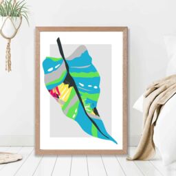 ARTZE Tropical Palm Blue & Green Abstract Minimalist Framed Print SIZE: A2 with Oak Frame in Mid Blue - Size: A3 - thumbnail 2