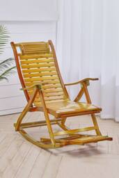 Living and Home Bamboo Rocking Chair Foldable Recliner in Natural - thumbnail 1
