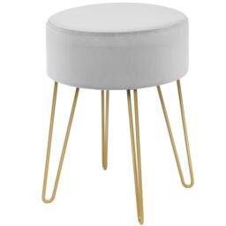 Costway Velvet Modern Round Footstool Ottoman Footrest Makeup Dressing Chair Seat Home in Grey - thumbnail 1