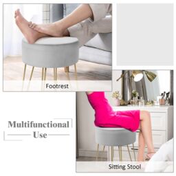 Costway Velvet Modern Round Footstool Ottoman Footrest Makeup Dressing Chair Seat Home in Grey - thumbnail 5