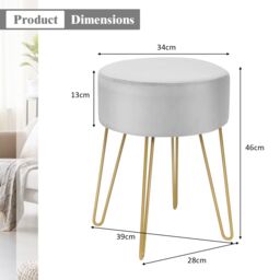 Costway Velvet Modern Round Footstool Ottoman Footrest Makeup Dressing Chair Seat Home in Grey - thumbnail 2