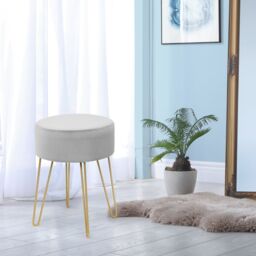 Costway Velvet Modern Round Footstool Ottoman Footrest Makeup Dressing Chair Seat Home in Grey - thumbnail 4