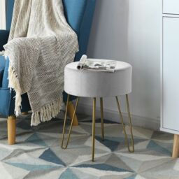 Costway Velvet Modern Round Footstool Ottoman Footrest Makeup Dressing Chair Seat Home in Grey - thumbnail 3