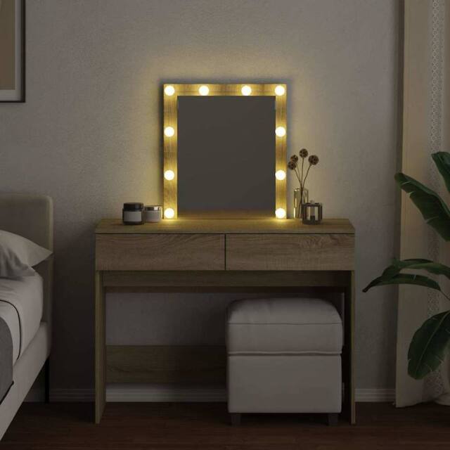 Berkfield Home Beautiful Dressing Table with LED Sonoma Oak 100x40x130 cm in Tan - Size: 100 x 40 x 130 cm - image 1