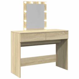 Berkfield Home Beautiful Dressing Table with LED Sonoma Oak 100x40x130 cm in Tan - Size: 100 x 40 x 130 cm - thumbnail 8
