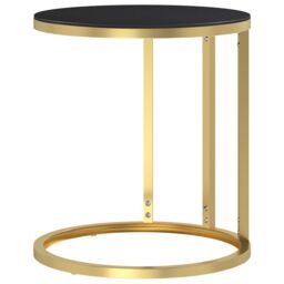 Berkfield Home Side Table Gold & Black 45 cm Tempered Glass - thumbnail 3