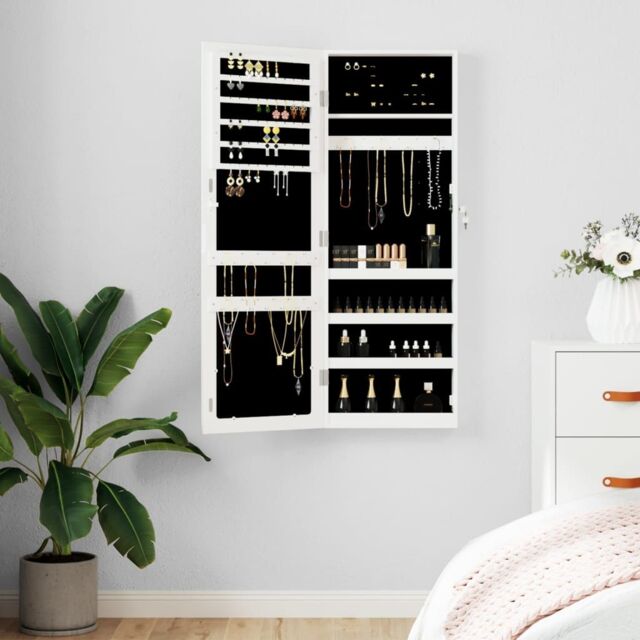 Berkfield Home Mirror Jewellery Cabinet Wall Mounted White 37.5x10x106 cm - image 1