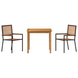 Berkfield Home Modern 3 Piece Garden Dining Set Black Poly Rattan Acacia - thumbnail 7