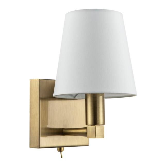 Happy Homewares Sleek Bedside Wall Light with Toggle Switch & White Cotton Shade in Metallic Gold - image 1