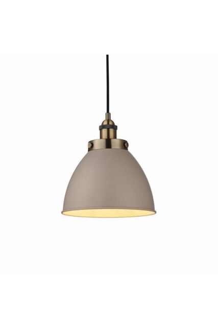 Netlighting Franklin 1 Light Dome Pendant Satin Taupe Antique Brass Plate E27 in Gold