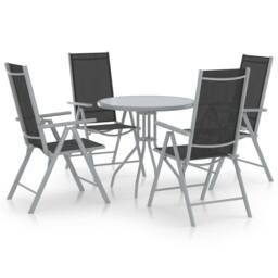 Berkfield Home 5 Piece Garden Dining Set Aluminium & Textilene Silver - thumbnail 1