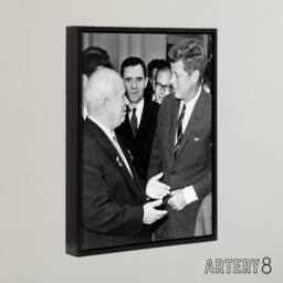 "Artery8 John F Kennedy Nikita Khrushchev Framed Canvas Wall Art Print in Grey - Size: W12"" x H16""" - thumbnail 2