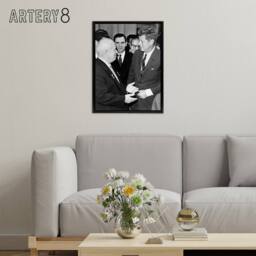 "Artery8 John F Kennedy Nikita Khrushchev Framed Canvas Wall Art Print in Grey - Size: W12"" x H16""" - thumbnail 3