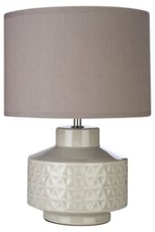 Orsina Table Lamp, Textured Ceramic Base With Gloss Grey Finish, White Fabric Shade Provides Soft Ambient Light - thumbnail 2