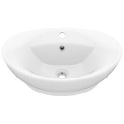 Berkfield Home Luxury Basin Overflow Oval Matt White 58.5x39 cm Ceramic - thumbnail 3