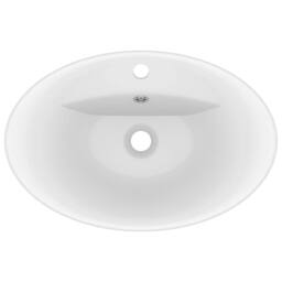 Berkfield Home Luxury Basin Overflow Oval Matt White 58.5x39 cm Ceramic - thumbnail 4