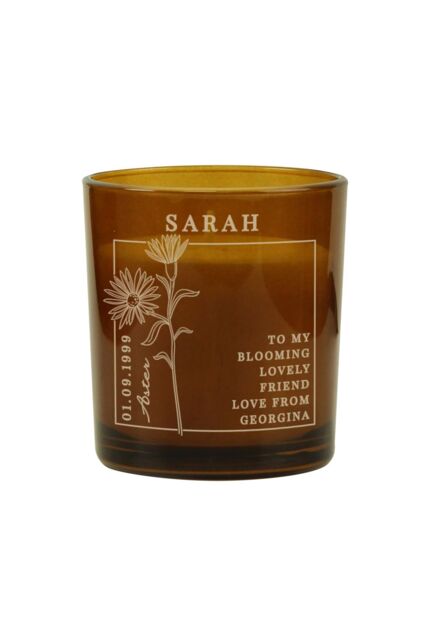 Personalised Memento Company Personalised September Birth Flower Amber Glass Candle - image 1