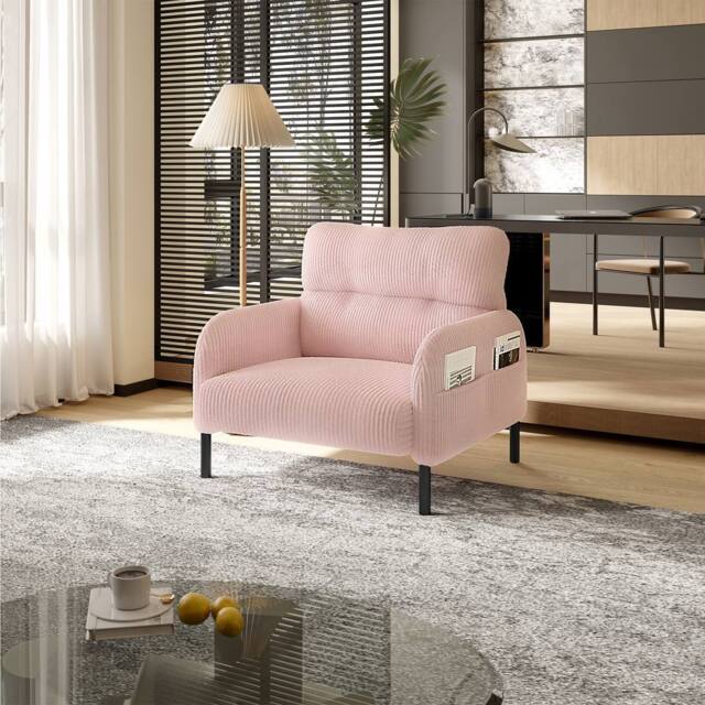 Direct Wicker Single Corduroy Armchair, Wide Seat Lounge Chair, Accent Furniture in Pink - Size: 1 Pack