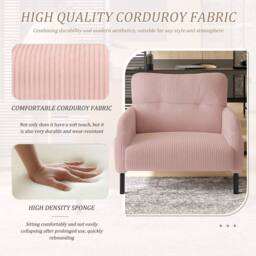 Direct Wicker Single Corduroy Armchair, Wide Seat Lounge Chair, Accent Furniture in Pink - Size: 1 Pack - thumbnail 5