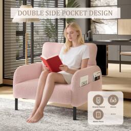 Direct Wicker Single Corduroy Armchair, Wide Seat Lounge Chair, Accent Furniture in Pink - Size: 1 Pack - thumbnail 6