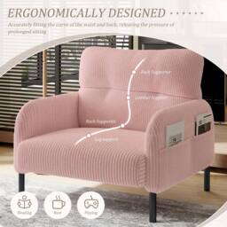 Direct Wicker Single Corduroy Armchair, Wide Seat Lounge Chair, Accent Furniture in Pink - Size: 1 Pack - thumbnail 4