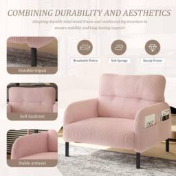 Direct Wicker Single Corduroy Armchair, Wide Seat Lounge Chair, Accent Furniture in Pink - Size: 1 Pack - thumbnail 3