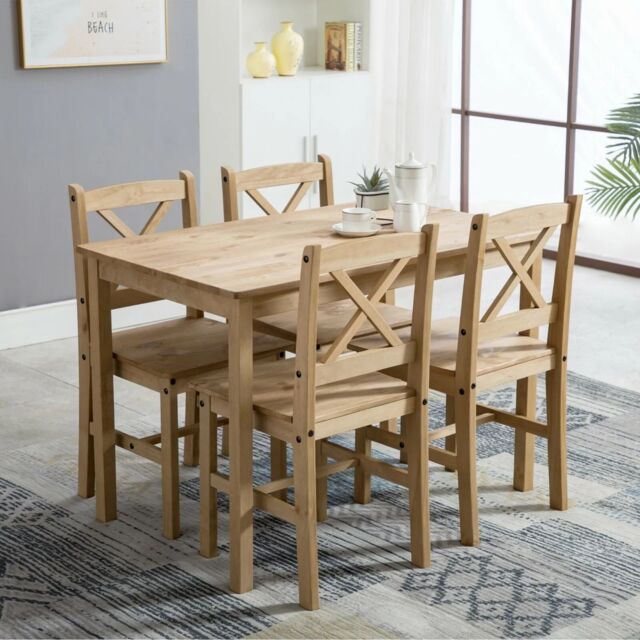MCC Direct Solid Wooden Kitchen Dining Table & 4 Chairs in Natural - image 1