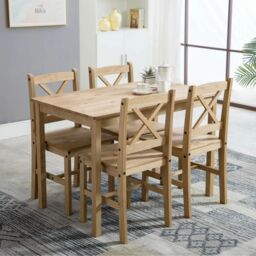 MCC Direct Solid Wooden Kitchen Dining Table & 4 Chairs in Natural - thumbnail 1