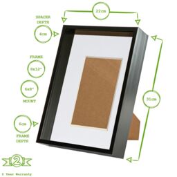 "Nicola Spring 3D Deep Box Frames with A5 Mount - A4 (8"" x 12"") - White Mount - Pack of 5 in Black" - thumbnail 4