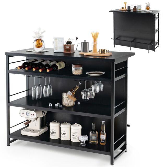 Gymax Industrial Kitchen Island 4-Tier Bar Unit Cabinet With Open Shelves in Black - image 1