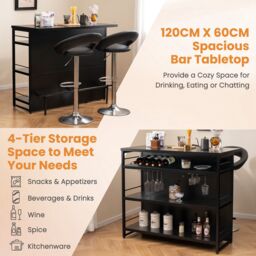 Gymax Industrial Kitchen Island 4-Tier Bar Unit Cabinet With Open Shelves in Black - thumbnail 5