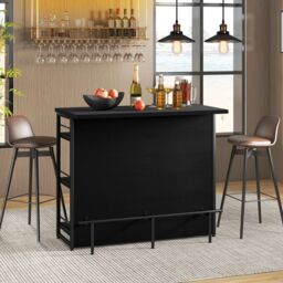 Gymax Industrial Kitchen Island 4-Tier Bar Unit Cabinet With Open Shelves in Black - thumbnail 2