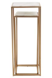 Orsina Nest of 2 Natural Marble Top Side Tables, Square End Tables for Home, Gold Finish Open Frame Bedside Tables in White - thumbnail 4