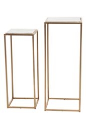 Orsina Nest of 2 Natural Marble Top Side Tables, Square End Tables for Home, Gold Finish Open Frame Bedside Tables in White - thumbnail 5
