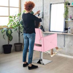 Costway Barber Chair Hair Salon Height Adjustable Swivel Hairdressing Chair in Pink - thumbnail 4