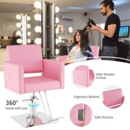 Costway Barber Chair Hair Salon Height Adjustable Swivel Hairdressing Chair in Pink - thumbnail 7