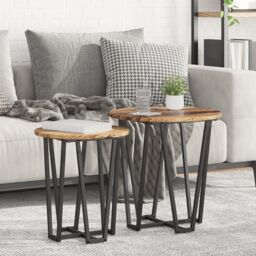 Berkfield Home Side Table Set - 2 Pieces, Rustic Wood Look, Metal Base in Brown - thumbnail 1