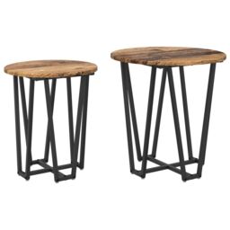Berkfield Home Side Table Set - 2 Pieces, Rustic Wood Look, Metal Base in Brown - thumbnail 2