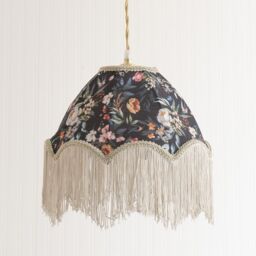 ValueLights Peony Scalloped Floral Fabric Classic Lamp Shade with Cream Tassels - thumbnail 1