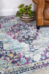 Kukoon Grey Blue Multicolour Traditional Medallion Bordered Living Area Rug - Size: 160 cm x 230 cm