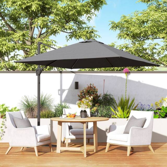 OUTSUNNY Square Cantilever Roma Parasol 360 Degree Rotation Crank, Dark Grey - image 1
