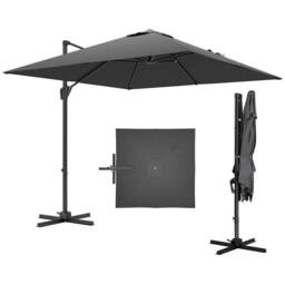 OUTSUNNY Square Cantilever Roma Parasol 360 Degree Rotation Crank, Dark Grey - thumbnail 2