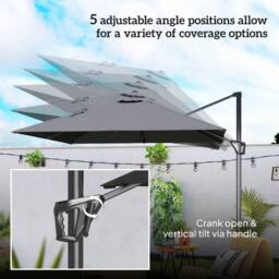 OUTSUNNY Square Cantilever Roma Parasol 360 Degree Rotation Crank, Dark Grey - thumbnail 5