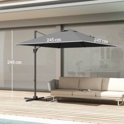OUTSUNNY Square Cantilever Roma Parasol 360 Degree Rotation Crank, Dark Grey - thumbnail 3