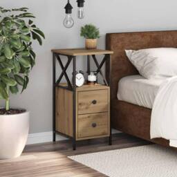 Berkfield Home Modern Bedside Cabinet Artisan Oak 34x35.5x70 cm Engineered Wood in Brown - thumbnail 1