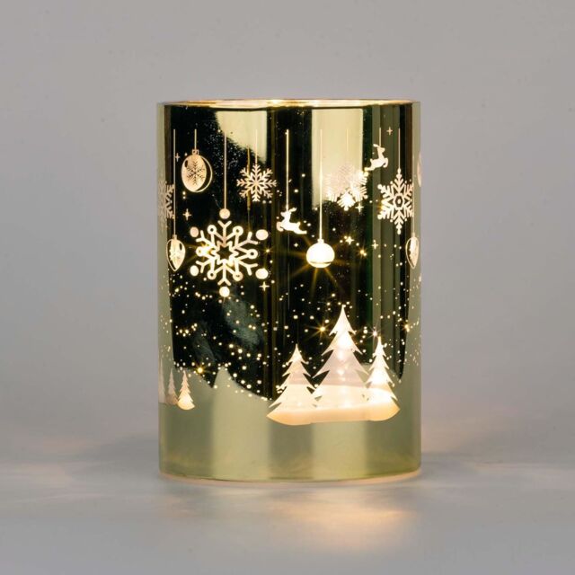 Shatchi 14cm Christmas Decorated Vase Led Gold Glass Vase / Trees - image 1
