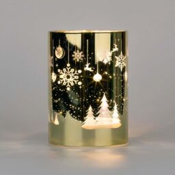 Shatchi 14cm Christmas Decorated Vase Led Gold Glass Vase / Trees