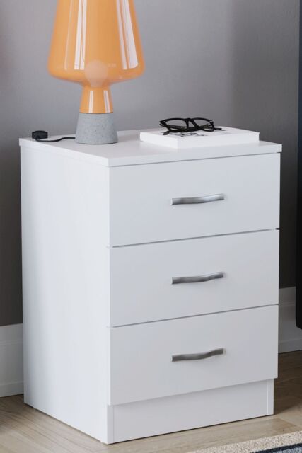 Home Discount Vida Designs Riano 3 Drawer Bedside Cabinet Chest of Drawers in White - image 1