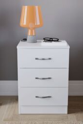 Home Discount Vida Designs Riano 3 Drawer Bedside Cabinet Chest of Drawers in White - thumbnail 3