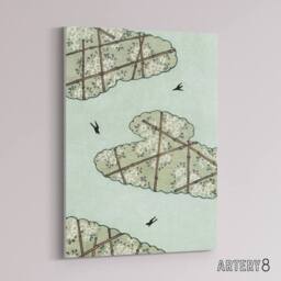 "Artery8 Abstract Floral Sky Illustration Canvas Wall Art Print Bijutsukai in Blue - Size: W18"" x H24""" - thumbnail 2